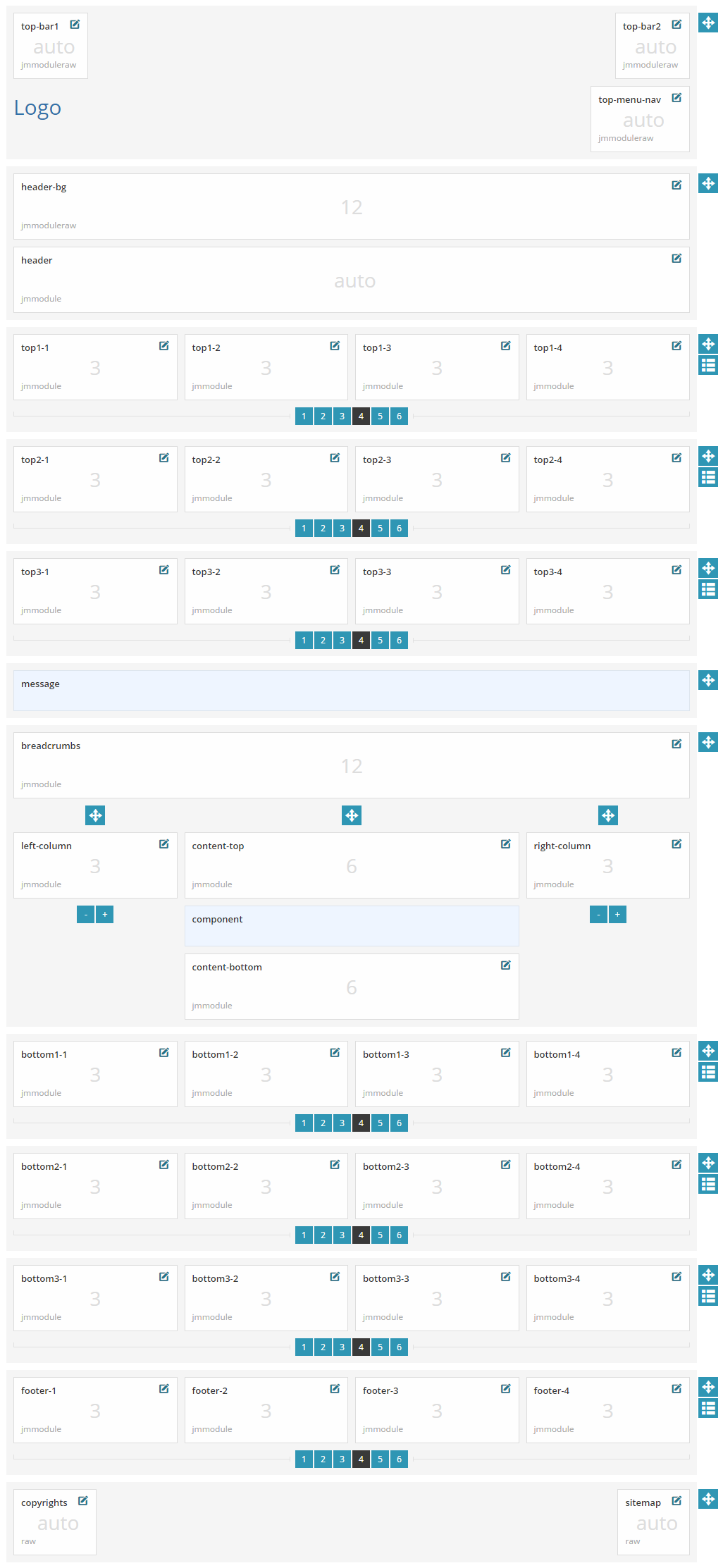 Module positions for normal and large screen